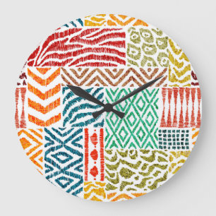 Patchwork Textures: Hand-Drawn Animal Print Large Clock