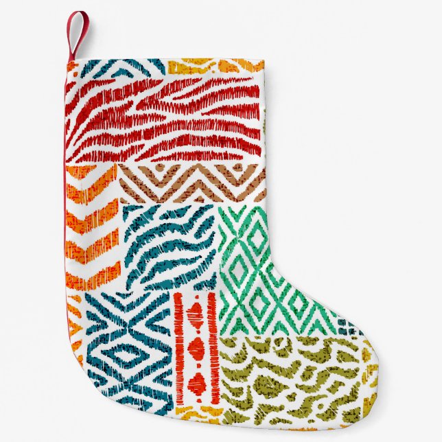 Patchwork Textures: Hand-Drawn Animal Print Small Christmas Stocking (Front)