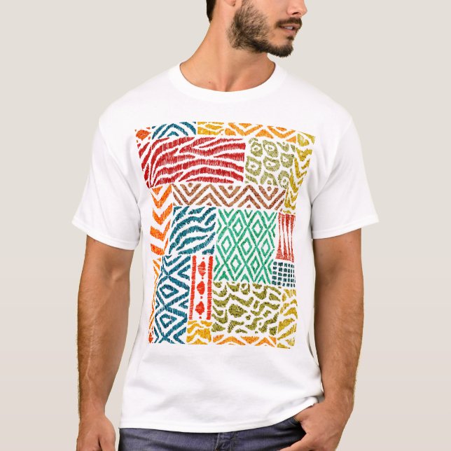 Patchwork Textures: Hand-Drawn Animal Print T-Shirt (Front)