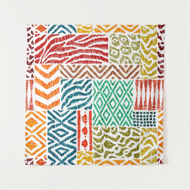 Patchwork Textures: Hand-Drawn Animal Print Tapestry (Front)