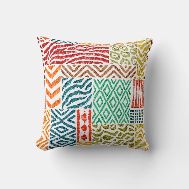 Patchwork Textures: Hand-Drawn Animal Print Throw Pillow (Front)