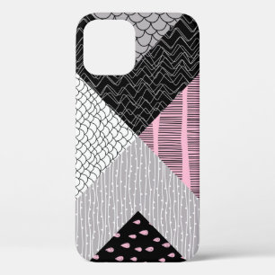 Patchwork tiles, freehand drawing pattern. iPhone 12 case