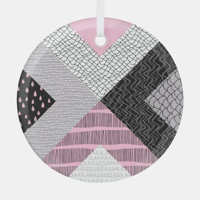 Patchwork tiles, freehand drawing pattern. glass ornament (Front)