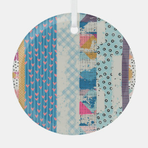 Patchwork Tiles Seamless Pattern Design Glass Ornament