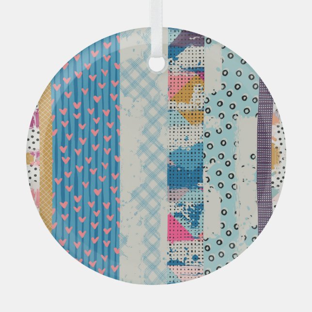 Patchwork Tiles Seamless Pattern Design Glass Ornament (Front)