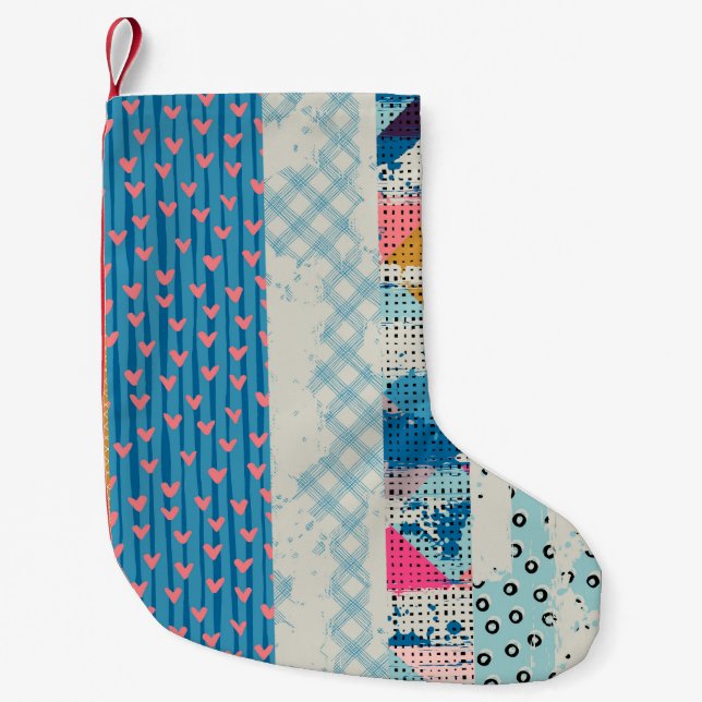 Patchwork Tiles Seamless Pattern Design Small Christmas Stocking (Front)