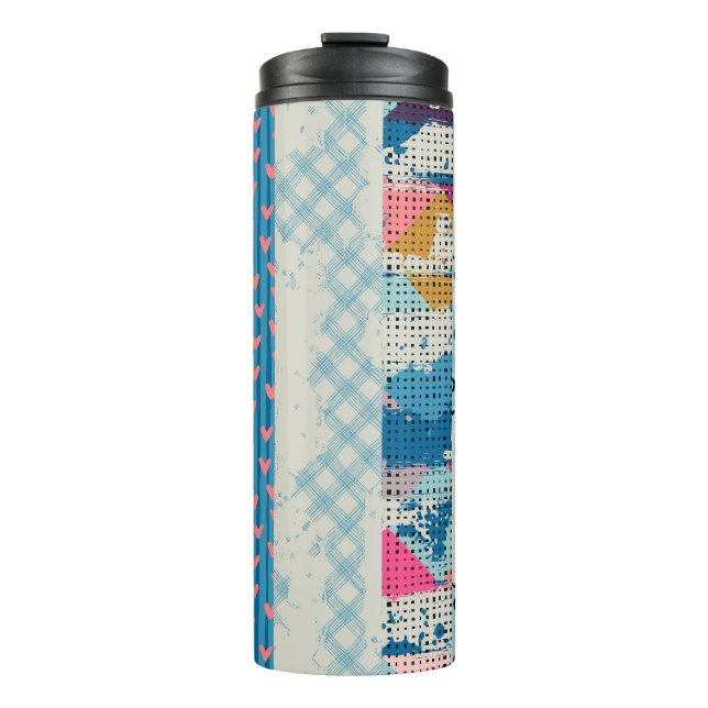 Patchwork Tiles Seamless Pattern Design Thermal Tumbler (Front)