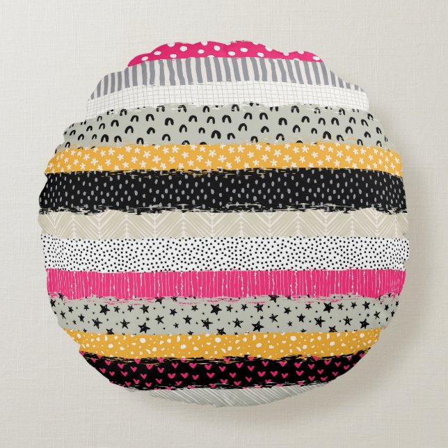 Patchwork Tiles: Versatile Seamless Design. Round Pillow (Front)