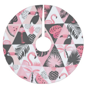 Patchwork Tropical: Flamingo Watermelon Seamless. Brushed Polyester Tree Skirt