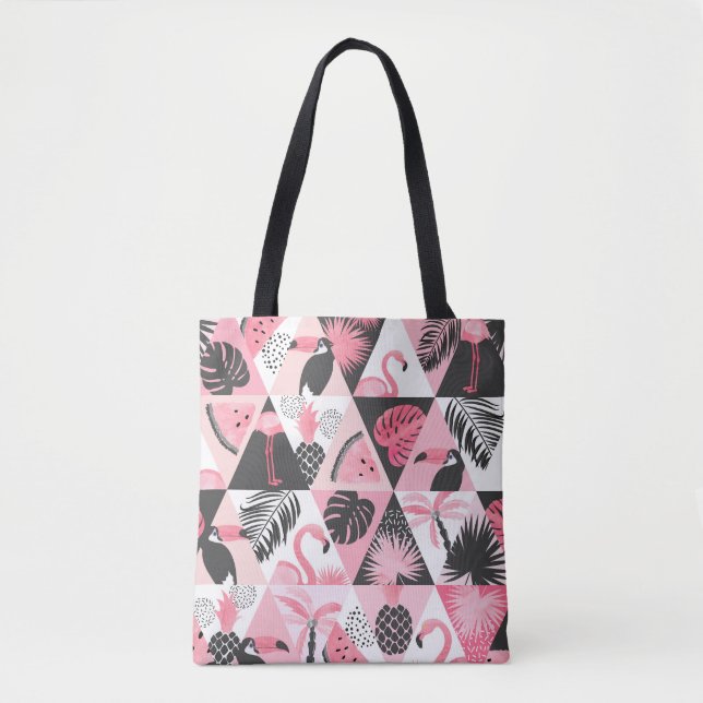 Patchwork Tropical: Flamingo Watermelon Seamless. Tote Bag (Front)