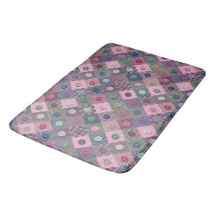Patchwork Unique Multi-coloured Button Pattern Bath Mat