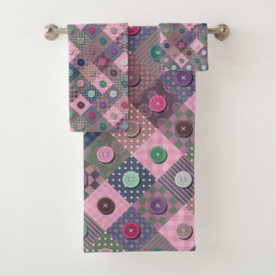 Patchwork Unique Multi-coloured Button Pattern   Bath Towel Set