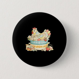 Patchwork vintage hen quilted chicken pyrex 2 inch round button