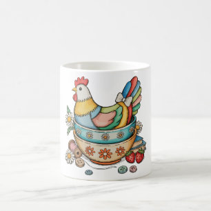 Patchwork Vintage Hen Quilted Chicken Thrifty Coffee Mug