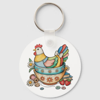 Patchwork Vintage Hen Quilted Chicken Thrifty Keychain