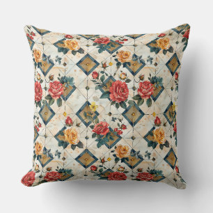Patchwork watercolor roses, chequered, polka dots, throw pillow