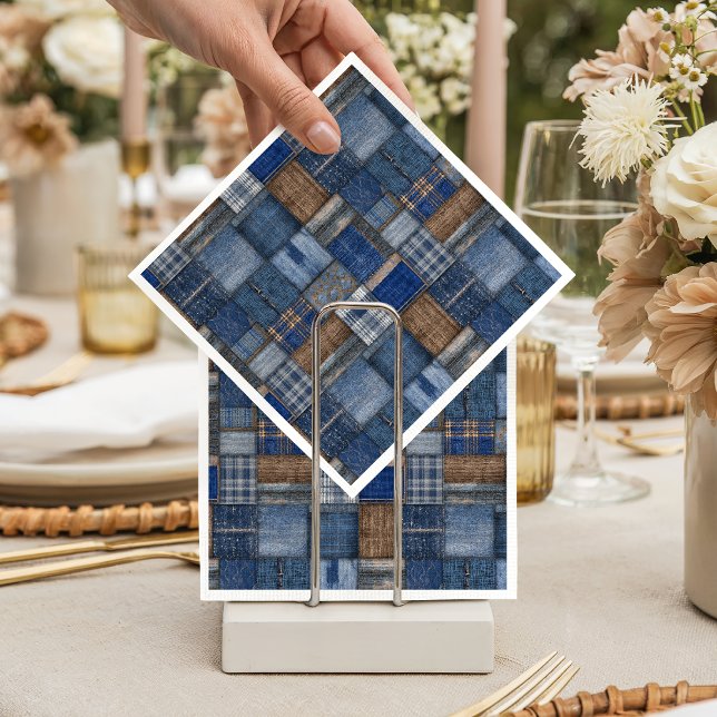 Patchwork Western Denim Bear Blue Jean Baby Shower Napkin (Creator Uploaded)