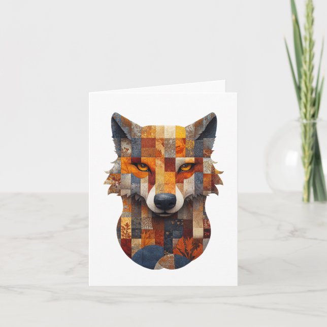 Patchwork Wolf Greetings Card (Front)