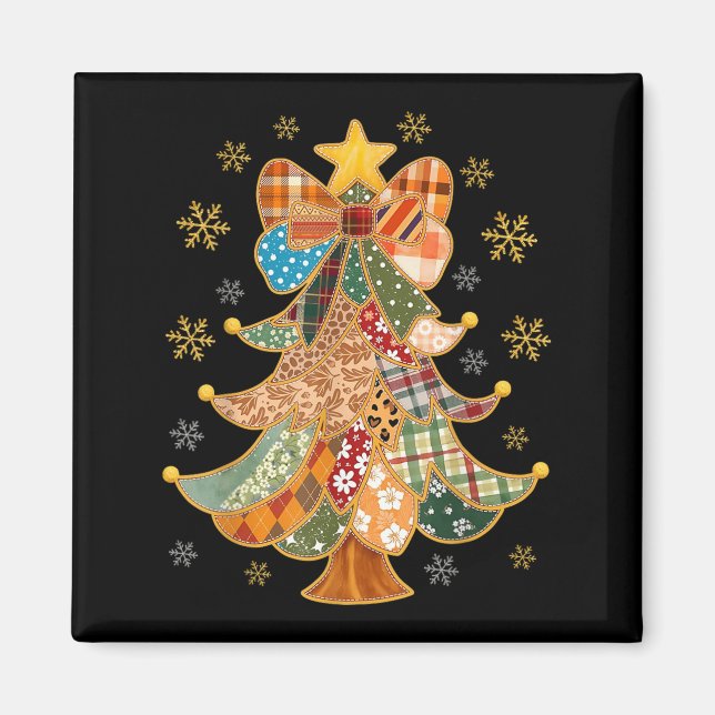 Patchwork Xmas Coquette Bow Lace Merry Bright Chri Magnet (Front)