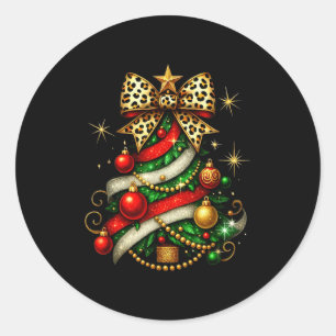 Patchwork Xmas Merry Christmas Tree Coquette Leopa Classic Round Sticker
