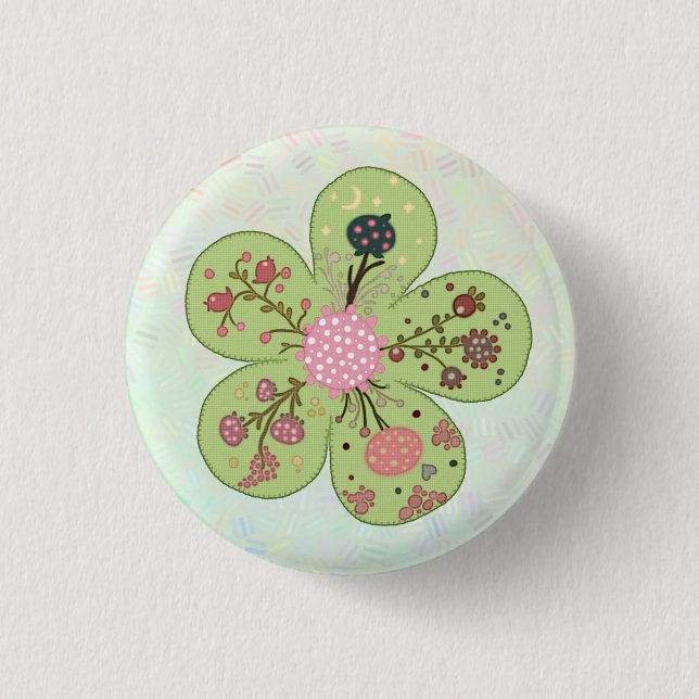 Patchworkfrühlingsblume 1 Inch Round Button (Front)