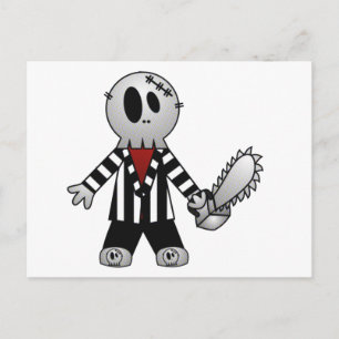 PATCHY CHAINSAW HALLOWEEN SKELETON POSTCARD