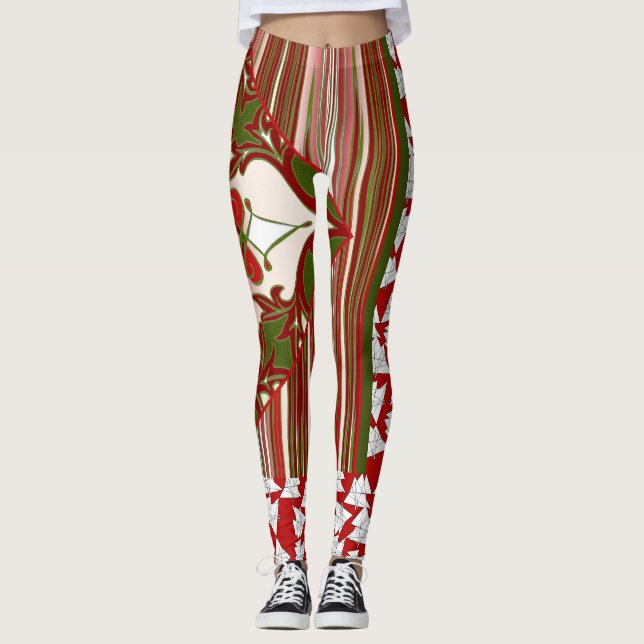Patchy Stripes Christmas Party Leggings (Front)