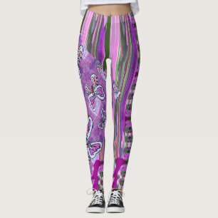 Patchy Stripes Pink Green Leggings