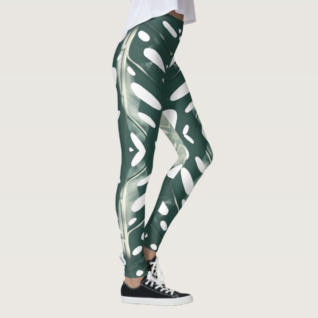 Pâte funky Pale Green Leaf Imprimer Leggings (Droite)