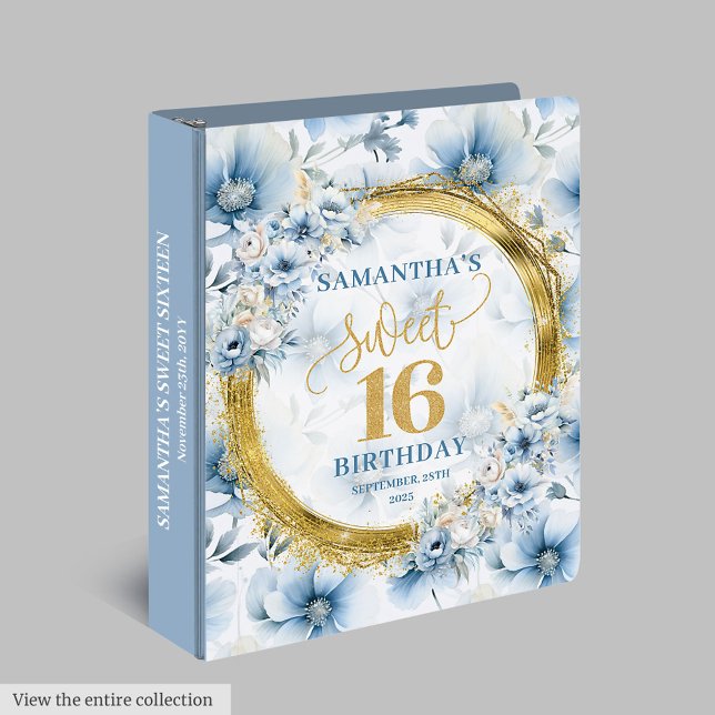 Pâte mousseuse Pastel Blue Sweet 16 Classeur Parti (Sparkling Pastel Blue Sweet 16 Binder Gold Glitter)