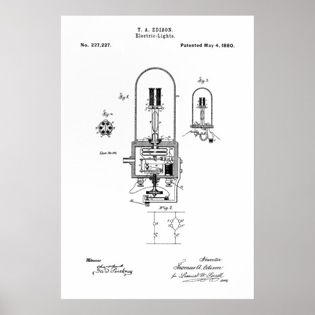 PATENT ART - EDISON LIGHT BULB - 1880 POSTER (Front)