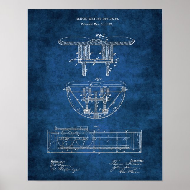 Patent Drawing for Rowing Shell Seat Poster (Front)
