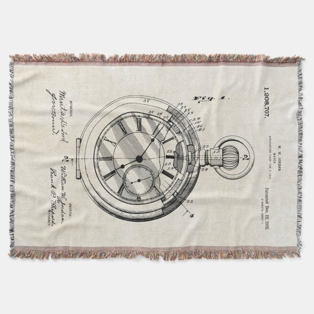 Patent Print Jordan Pocket Watch Throw Blanket (Front)