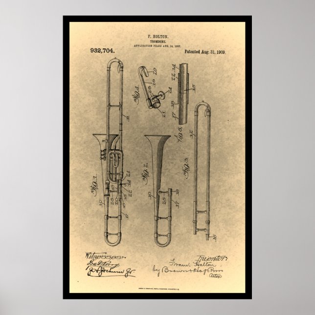 patent print Vintage Retro trombone (Front)