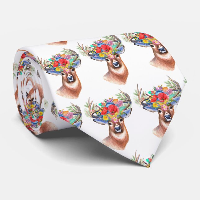 Paterna Flower Reindeer Christmas Magic Tie (Rolled)