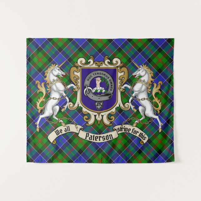 Paterson Clan Badge & Unicorns w/Tartan  Tapestry (Front (Horizontal))
