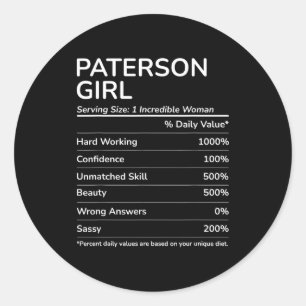 Paterson Girl Funny New Jersey Hometown  Classic Round Sticker