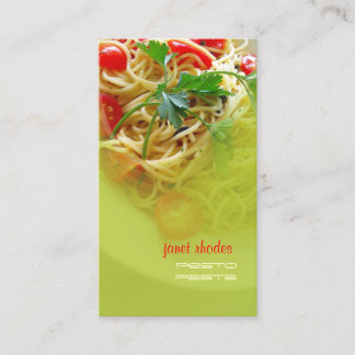 Pâtes au pesto + cartes de visite de restaurant