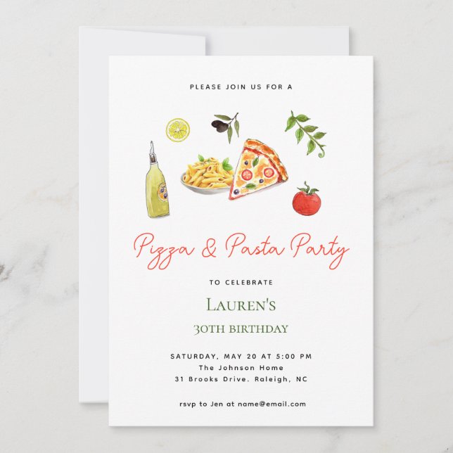 Pâtes et pizza party Invitation (Devant)