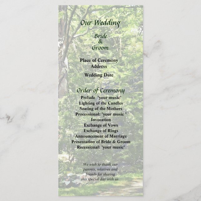 Path in Park Wedding Program (Front)