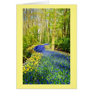 Path of blue flowers floral card