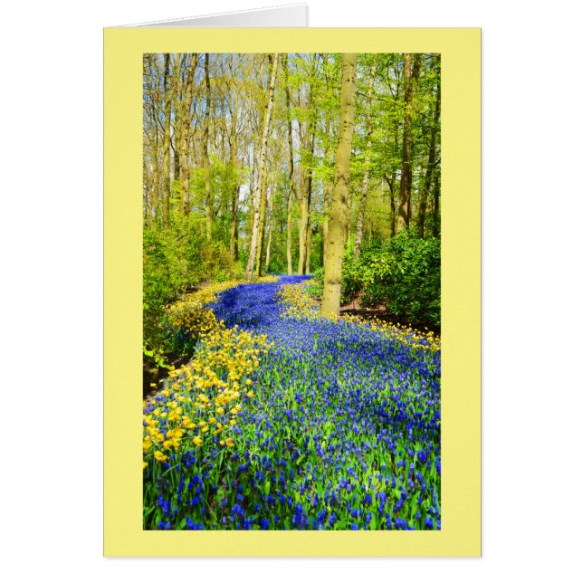 Path of blue flowers floral card (Front)