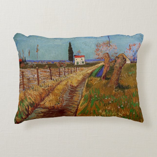 Path Through a Field, Willows by Vincent van Gogh Decorative Pillow (Front)