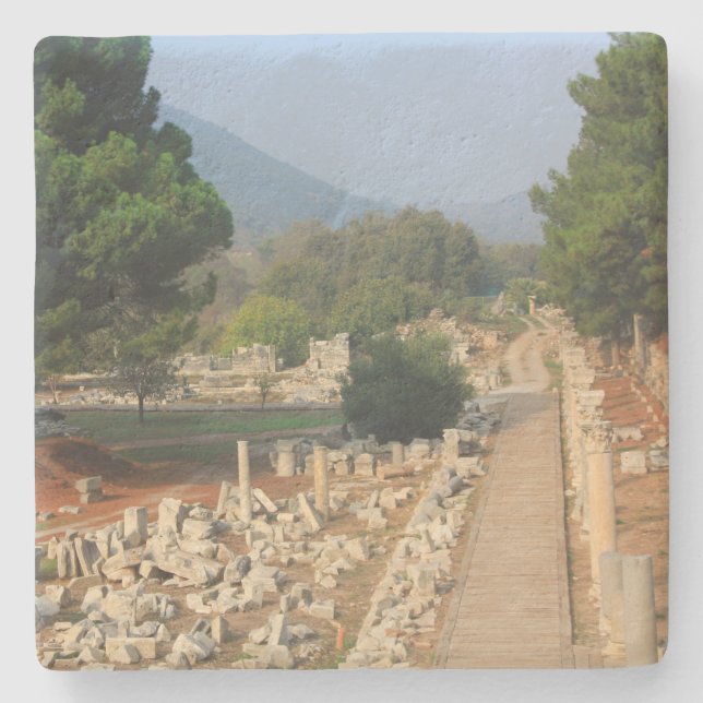 Path Through Ephesus Turkey Square Coaster (Front)
