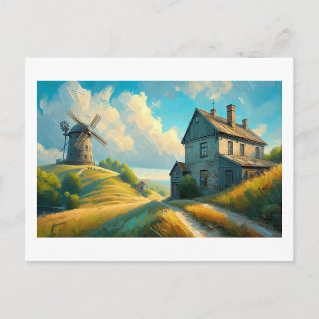 Path to Rustic House and Windmill,  Postcard (Front)
