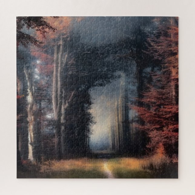 Path To The Light In A Tree Forest Jigsaw Puzzle (Vertical)