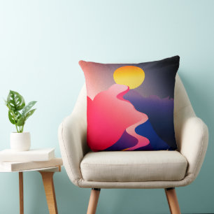Path to the Sun – Vibrant Abstract Mountain Throw Pillow