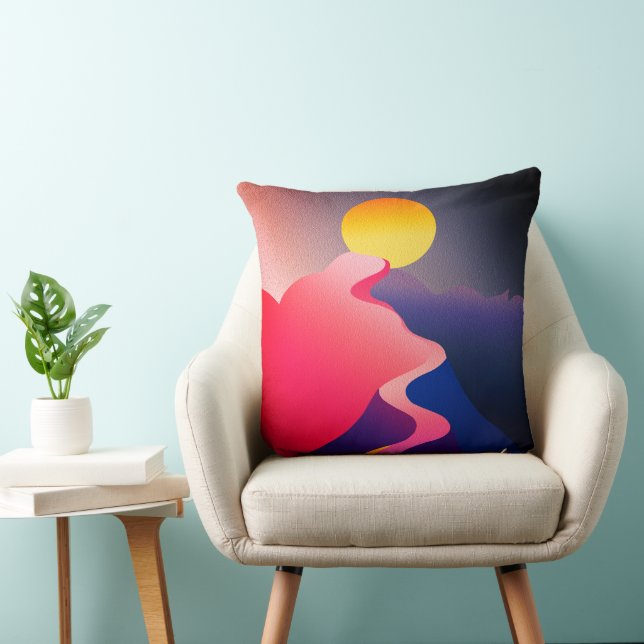 Path to the Sun – Vibrant Abstract Mountain Throw Pillow (Chair)