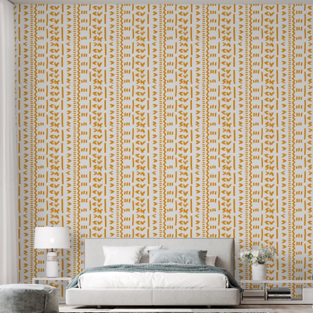 Paths Of Sun Mudcloth African Pattern In White Wallpaper (Bedroom)
