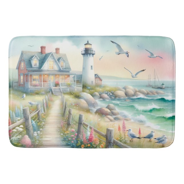 Pathway to the Lighthouse Coastal Cottage Bath Mat (Front)